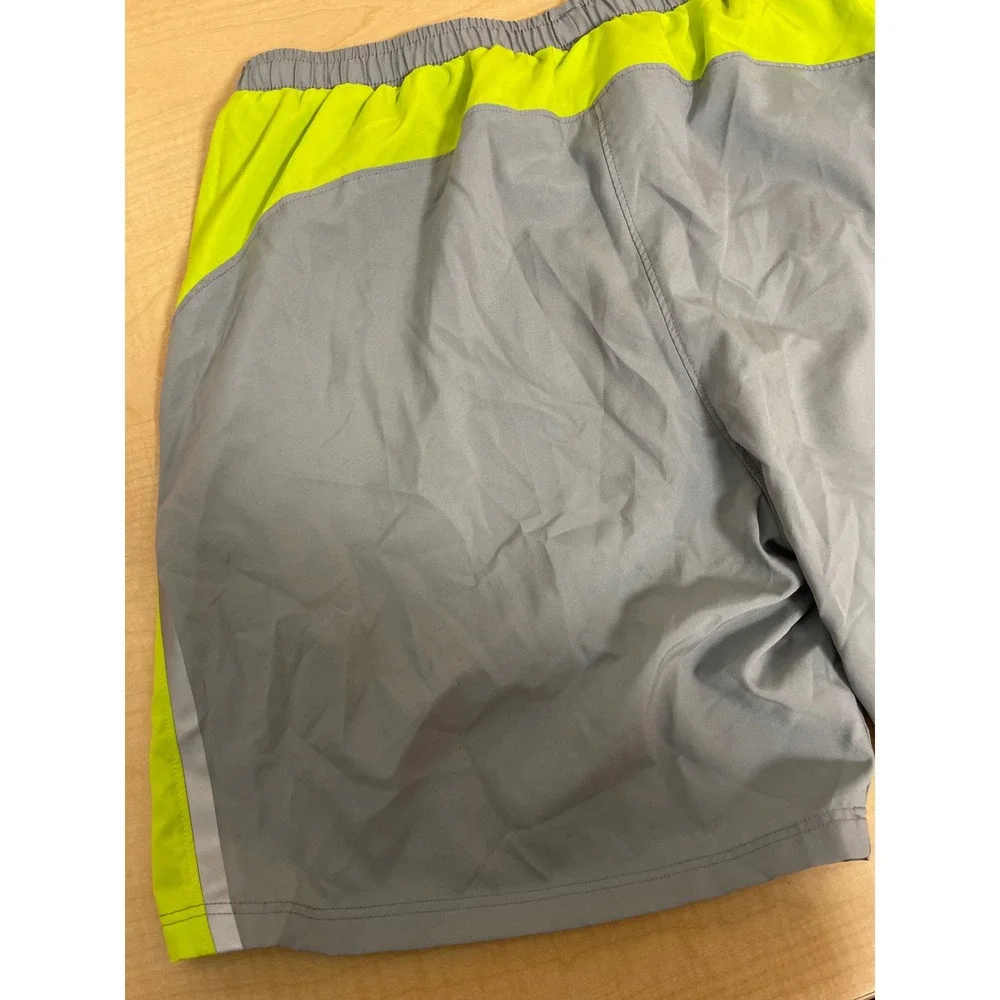 ASICS Mens Running Shorts Grey Lime Green Lined Athletic Gym Shorts Size Medium